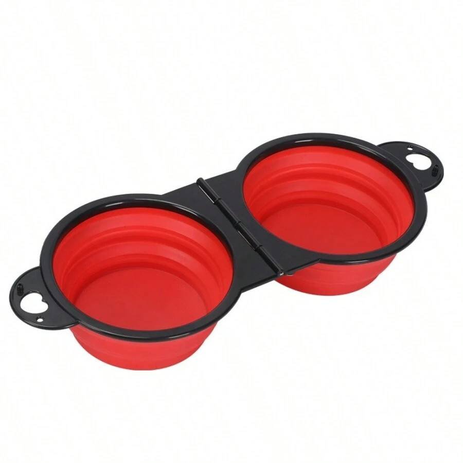 1-piece 2-in-1 Foldable Dual Bowl Feeding Bowl Portable Outd