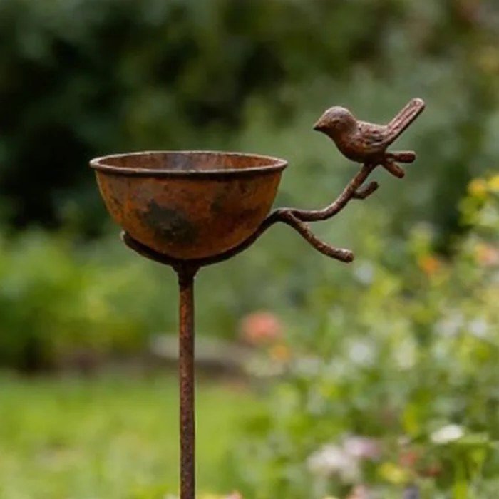 Rustic Iron Bird Bath Stake
